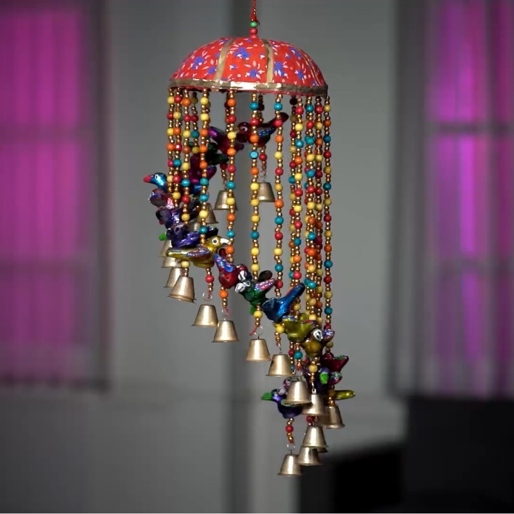 WIND CHIME HANDCRAFTED BIRD PATTERN BELLS AND BEADS HANGABLE HOME DECORATION - Picture 4 of 6